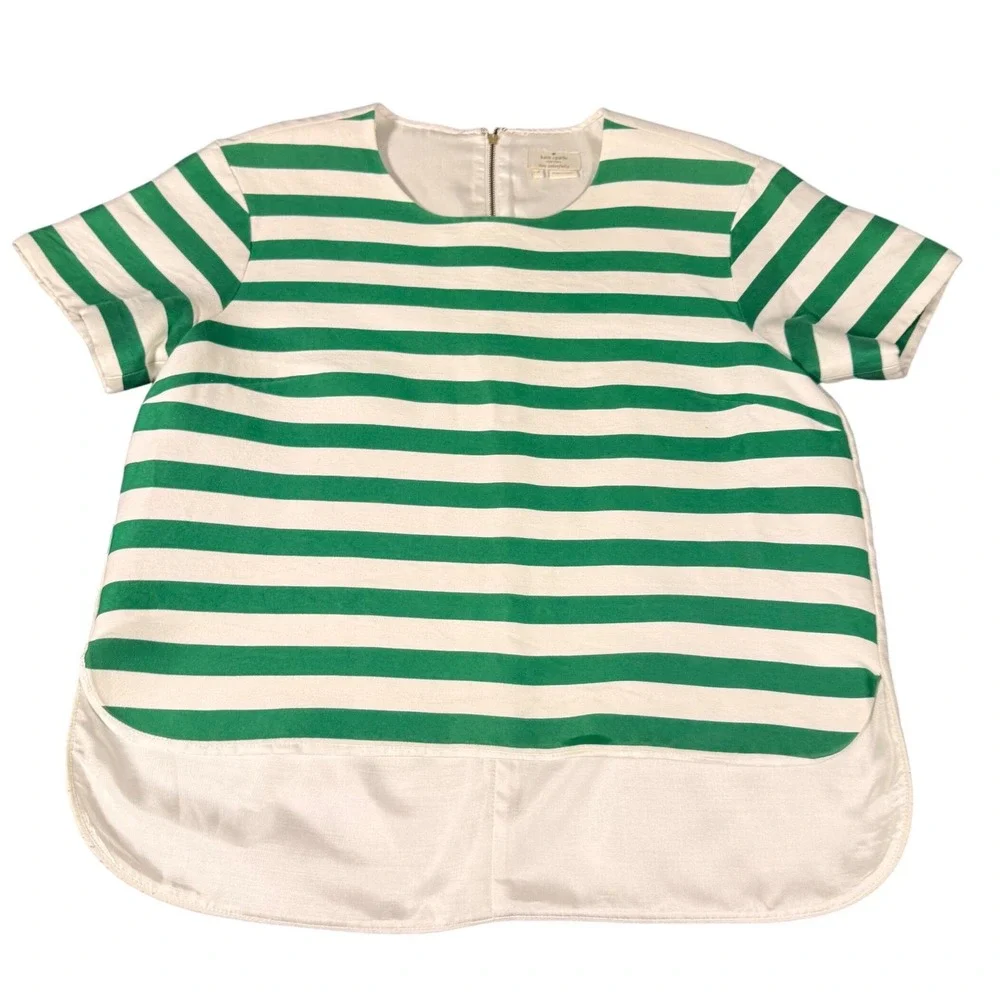 Kate Spade Green White Striped Silk Blend‎ High Low Blouse Top Size 8